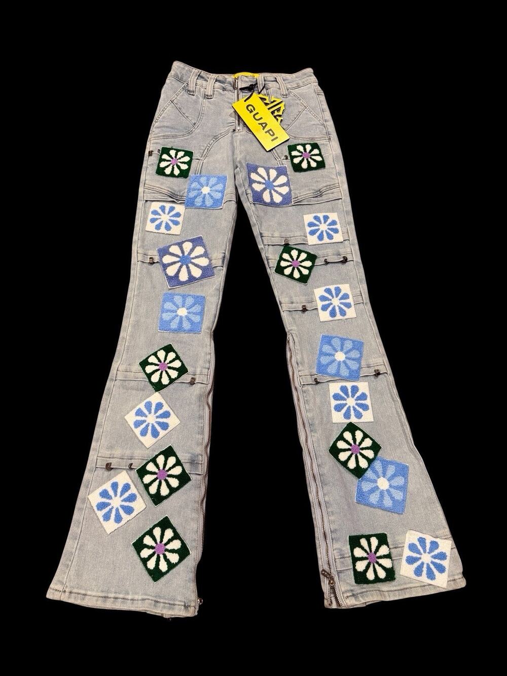 Guapi Jeans Vintage Style Flower Stacked Denim, Bellbottoms, Hip-Hop, Hippie,Y2K